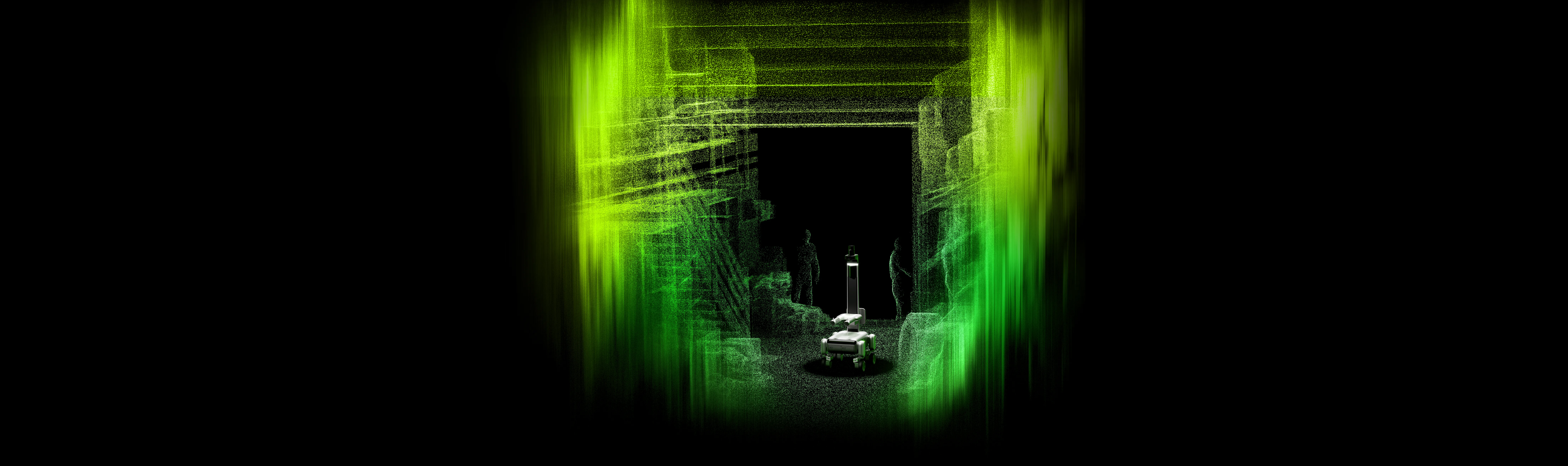 Deployed podcast artwork — robot in a green-lit warehouse environment